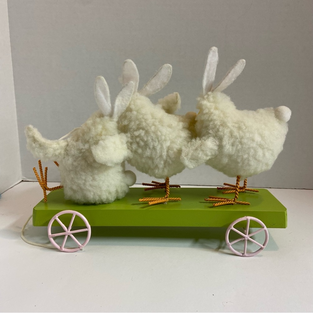 Adorable Easter Chick Trio on Green Cart - Picture 2 of 7